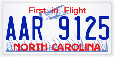 NC license plate AAR9125