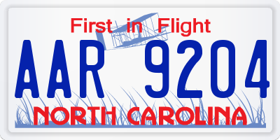 NC license plate AAR9204