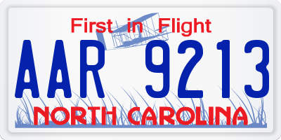 NC license plate AAR9213