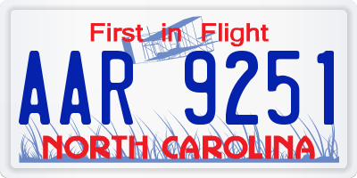 NC license plate AAR9251