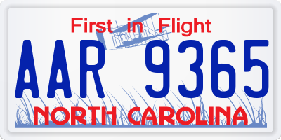 NC license plate AAR9365