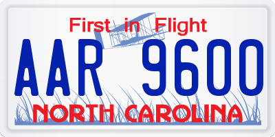NC license plate AAR9600