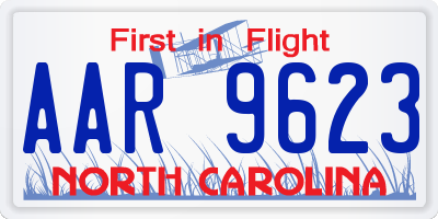 NC license plate AAR9623
