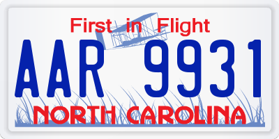 NC license plate AAR9931