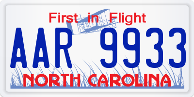 NC license plate AAR9933