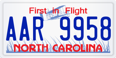 NC license plate AAR9958