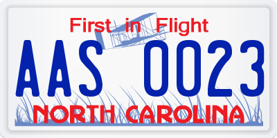 NC license plate AAS0023