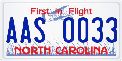 NC license plate AAS0033
