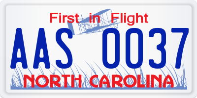 NC license plate AAS0037
