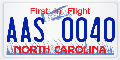 NC license plate AAS0040