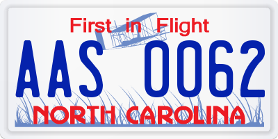 NC license plate AAS0062