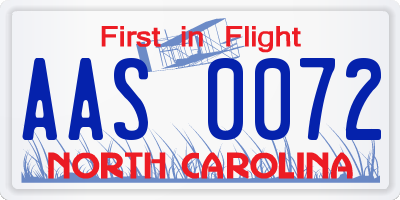NC license plate AAS0072