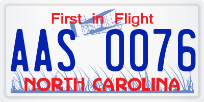 NC license plate AAS0076