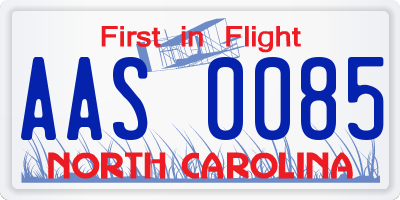 NC license plate AAS0085