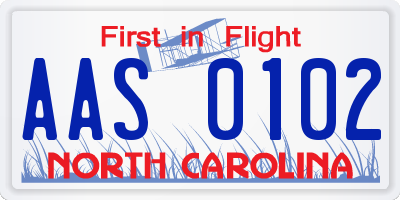 NC license plate AAS0102