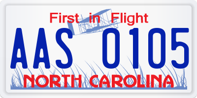 NC license plate AAS0105