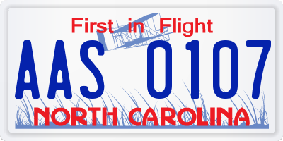 NC license plate AAS0107