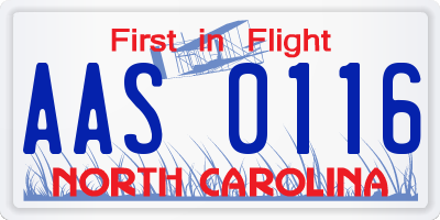 NC license plate AAS0116