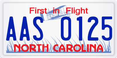 NC license plate AAS0125