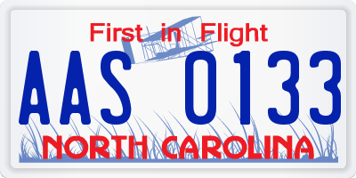 NC license plate AAS0133
