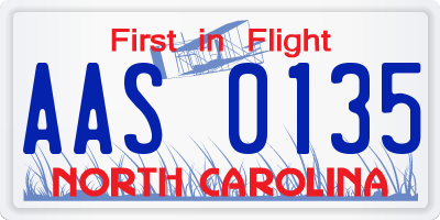 NC license plate AAS0135