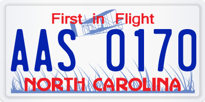 NC license plate AAS0170