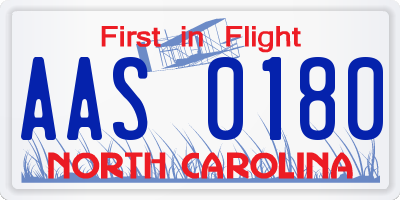 NC license plate AAS0180