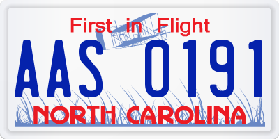 NC license plate AAS0191