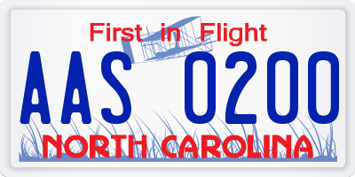 NC license plate AAS0200