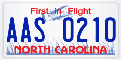 NC license plate AAS0210