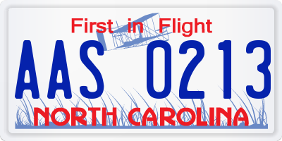 NC license plate AAS0213