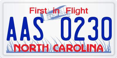 NC license plate AAS0230