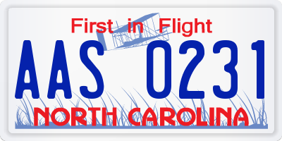 NC license plate AAS0231