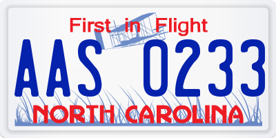 NC license plate AAS0233