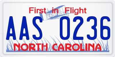 NC license plate AAS0236
