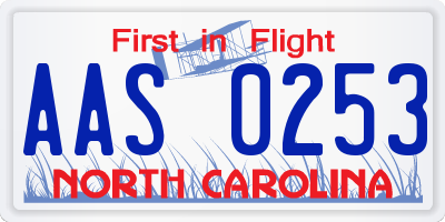 NC license plate AAS0253
