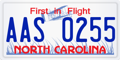 NC license plate AAS0255