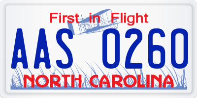 NC license plate AAS0260