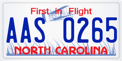 NC license plate AAS0265