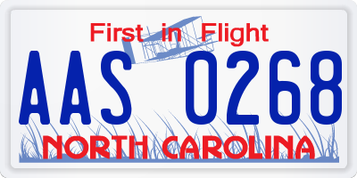 NC license plate AAS0268