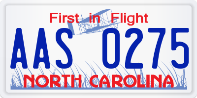NC license plate AAS0275