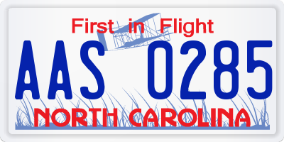 NC license plate AAS0285