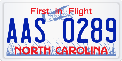 NC license plate AAS0289