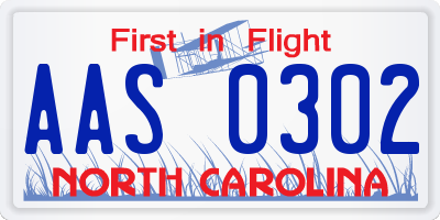NC license plate AAS0302