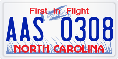 NC license plate AAS0308