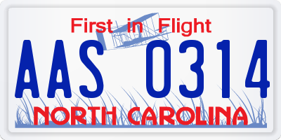 NC license plate AAS0314