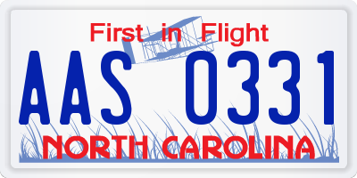 NC license plate AAS0331