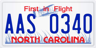 NC license plate AAS0340