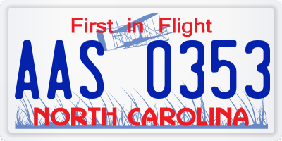 NC license plate AAS0353