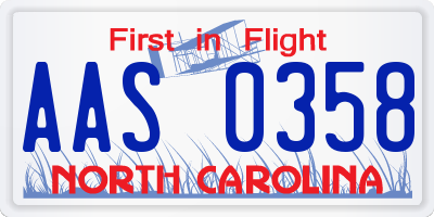 NC license plate AAS0358